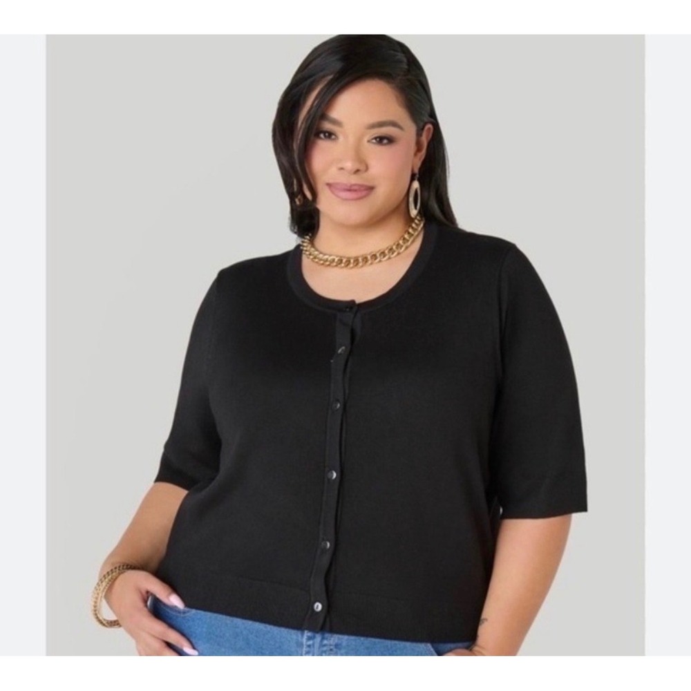 Ashley Stewart Cropped Knit Cardigan – Black – Women's 14/16 – NWT